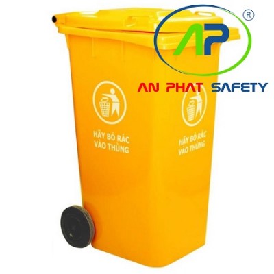 Thùng rác nhựa HPDE 120 lít nắp đậy (màu vàng)